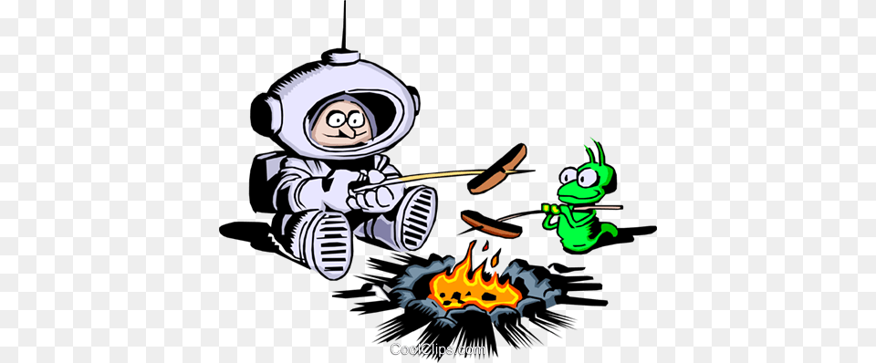 Cartoon Spaceman Roasting Hot Dogs Royalty Vector Clip Art, Book, Comics, Publication, Cleaning Free Transparent Png