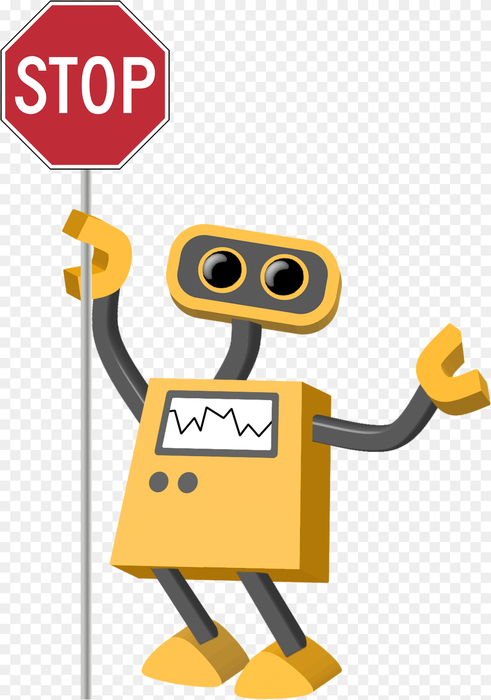 Cartoon Stop Sign With Background Robot With Stop Sign, Symbol, Road Sign Free Transparent Png