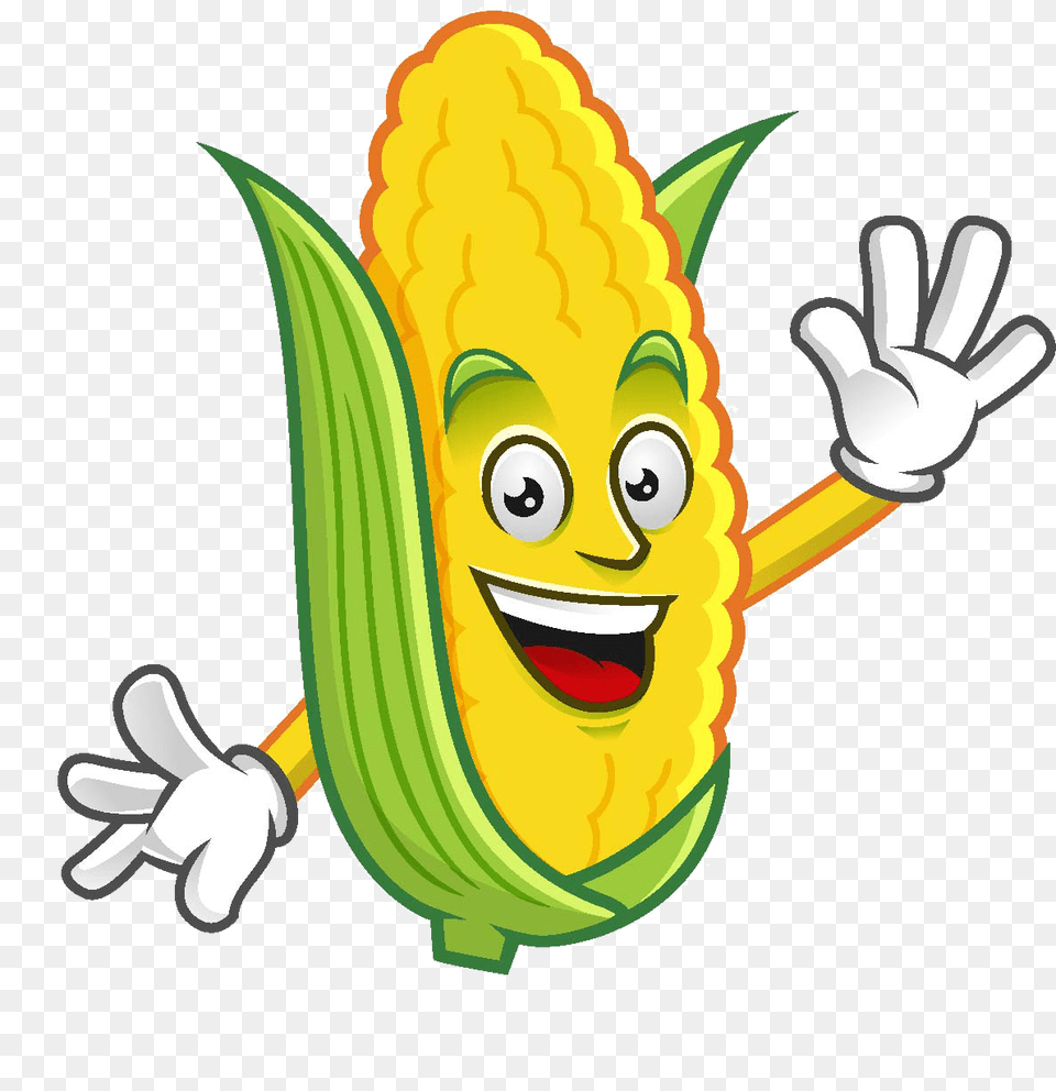 Cartoon Strong Corn, Food, Grain, Plant, Produce Png Image