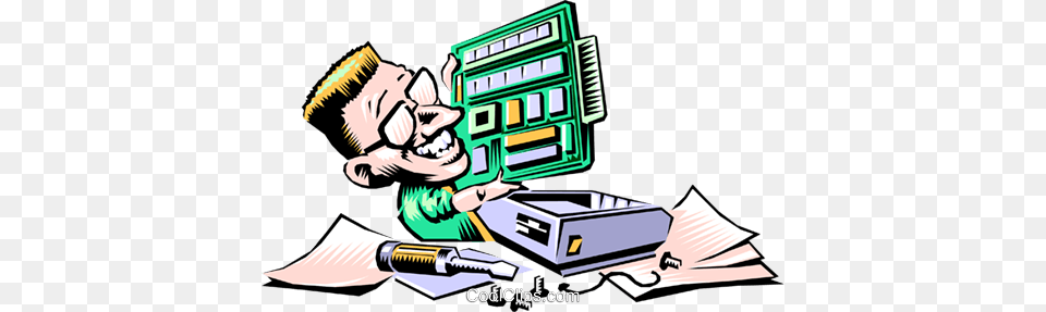 Cartoon Technician Royalty Vector Clip Art Illustration, Electronics, Hardware, Computer Hardware, Person Free Transparent Png