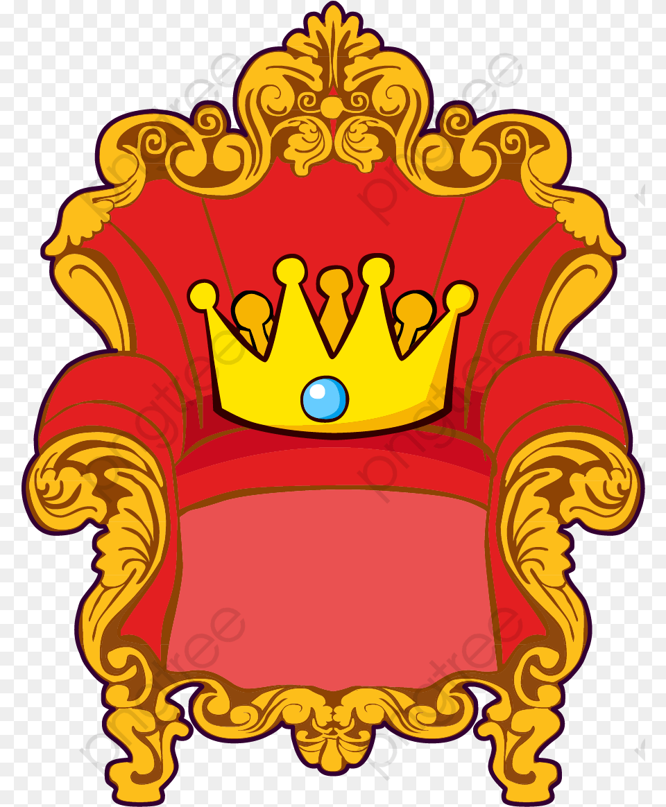 Cartoon Throne Golden Red Crown Throne Cartoon, Furniture Free Png Download