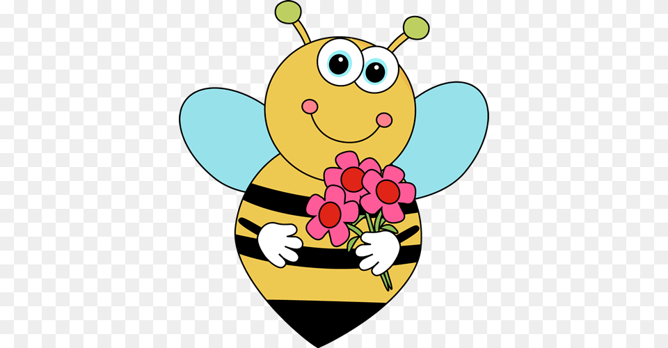 Cartoon Valentines Bee With Flowers Clip Art, Animal, Honey Bee, Insect, Invertebrate Png Image
