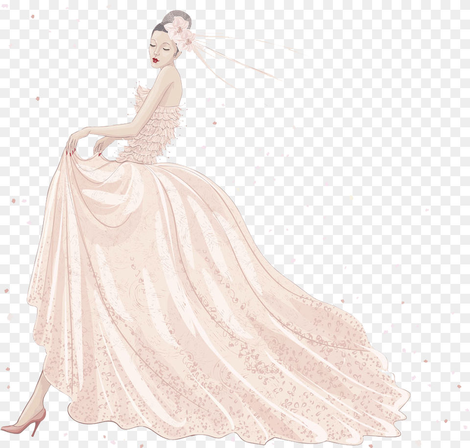 Cartoon Wedding Dress Illustration, Formal Wear, Wedding Gown, Clothing, Fashion Png Image