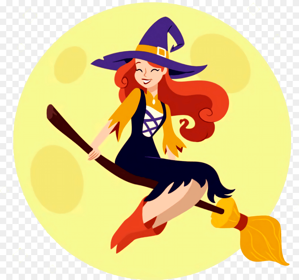 Cartoon Witch Flying On A Broom Clipart, Adult, Female, Person, Woman Free Png Download