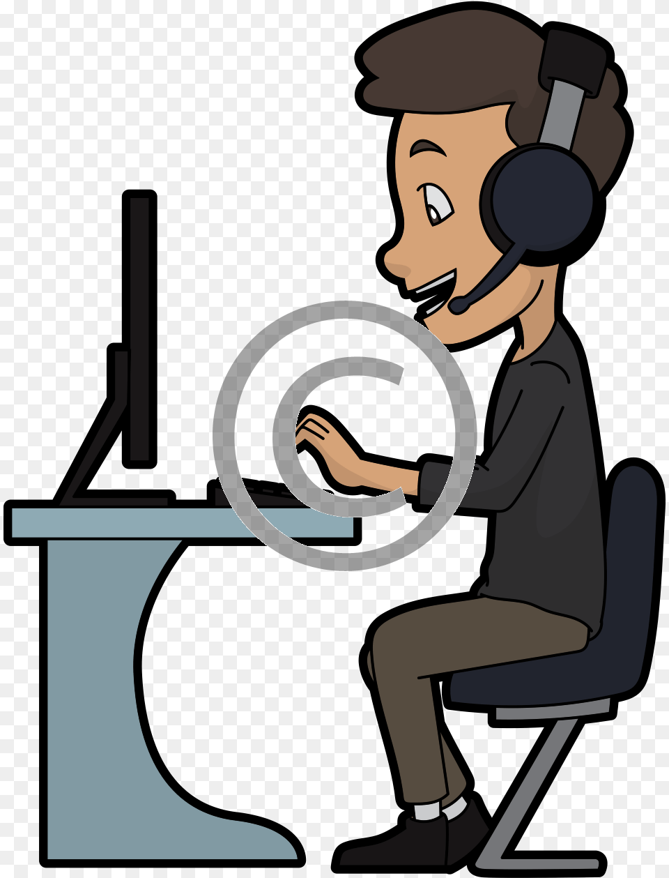 Cartoon With Guy In Computer, Person, Sitting, Adult, Male Free Transparent Png