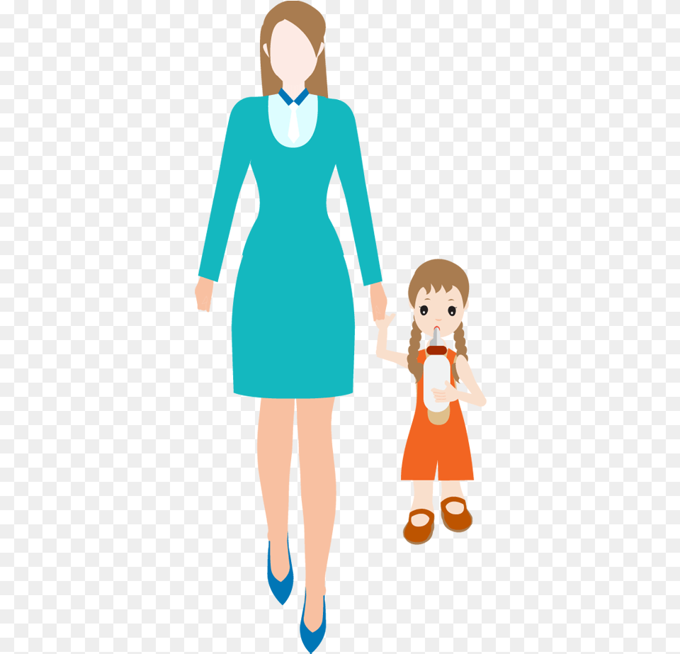 Cartoon Woman Holds The Hand Of A Small Child Woman With Child Cartoon, Sleeve, Clothing, Long Sleeve, Adult Png Image