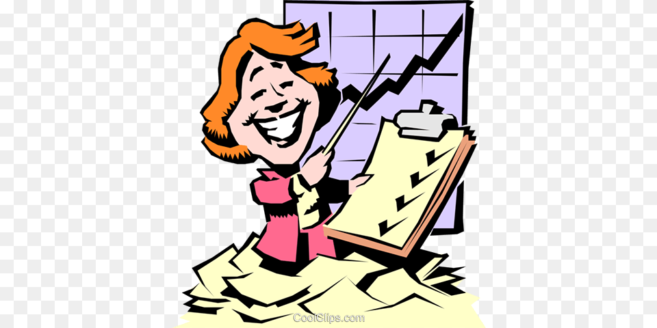 Cartoon Woman With Progress Chart Royalty Free Vector Clip Art, Cleaning, Person, Book, Comics Png Image