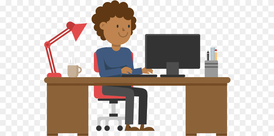 Cartoon Working At Desk, Table, Furniture, Electronics, Computer Free Png Download