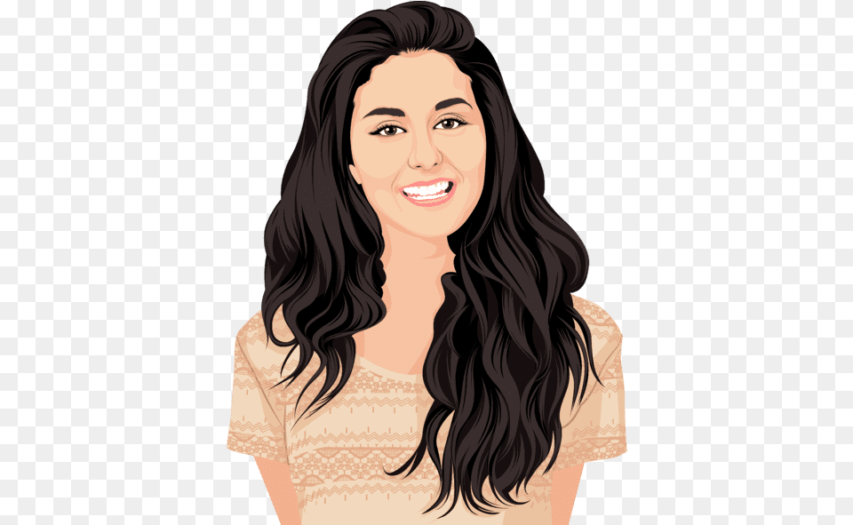 Cartoonize Yourself Long Hair Girl Caricature, Adult, Smile, Portrait, Photography Free Transparent Png