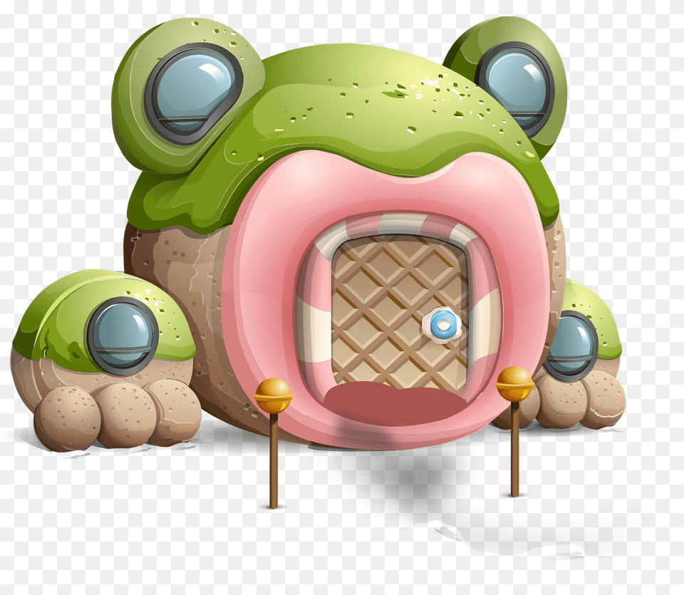 Cartoony Green Pink Frog Fantasy House Clipart, Cream, Dessert, Food, Ice Cream Png