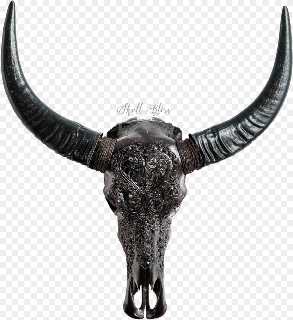 Carved Buffalo Skull Black Heart, Animal, Mammal, Bull, Cattle Free Png Download