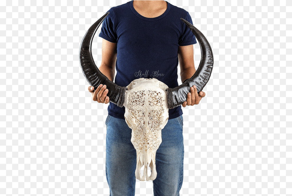 Carved Buffalo Skull Christian Cross, T-shirt, Clothing, Person, Man Free Png Download