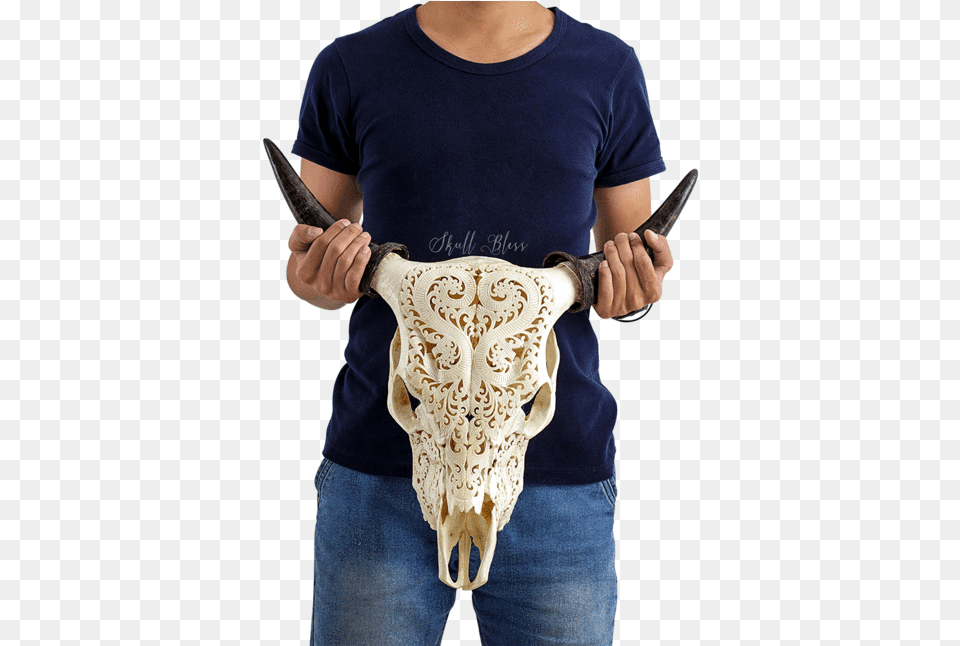 Carved Cow Skull Skull, T-shirt, Clothing, Adult, Person Free Transparent Png