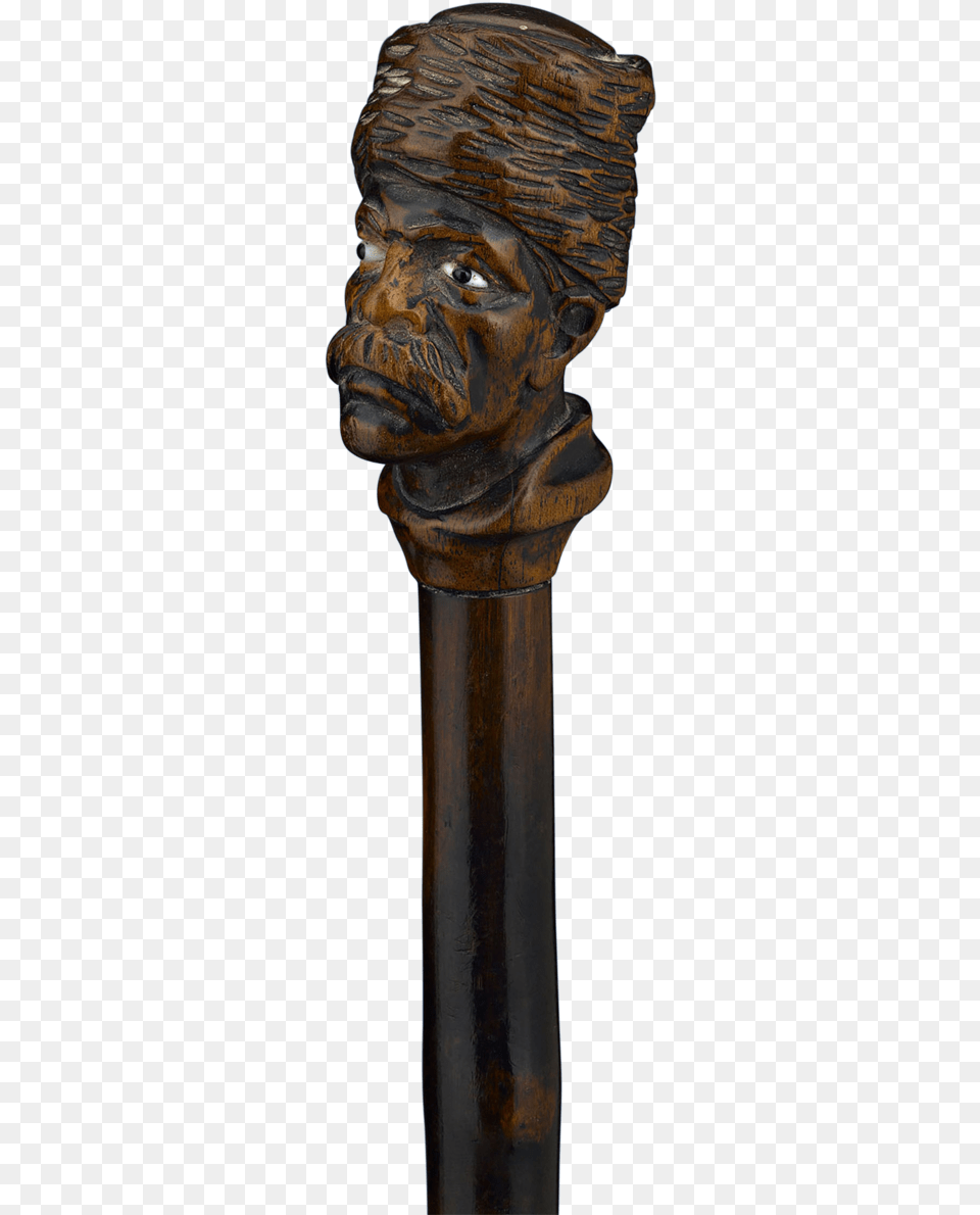 Carved Folk Art Walking Stick, Cane, Person, Face, Head Png