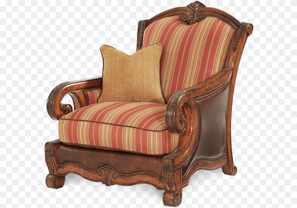 Carved Frame Brown Leather Red Stripe Michael Amini Tuscano Chair, Furniture, Armchair, Cushion, Home Decor Free Transparent Png