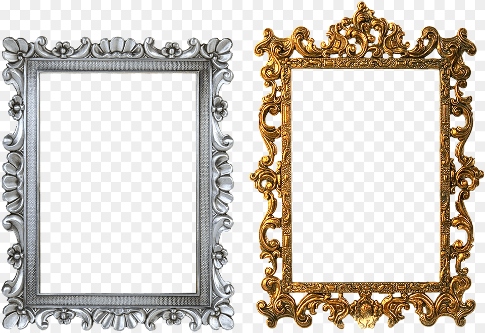 Carved Gold Silver Frame Frame Design, Mirror Png Image