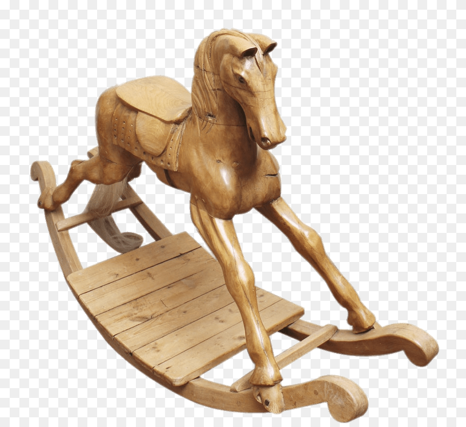 Carved Oak Rocking Horse, Furniture, Animal, Mammal Png Image