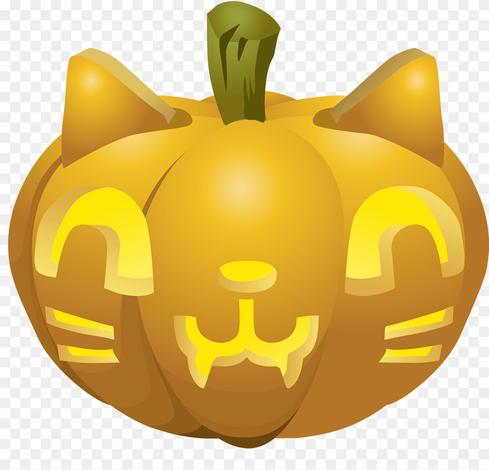 Carved Pumpkin Lit Up Inside Cat Face Clipart, Food, Plant, Produce, Vegetable Free Png Download