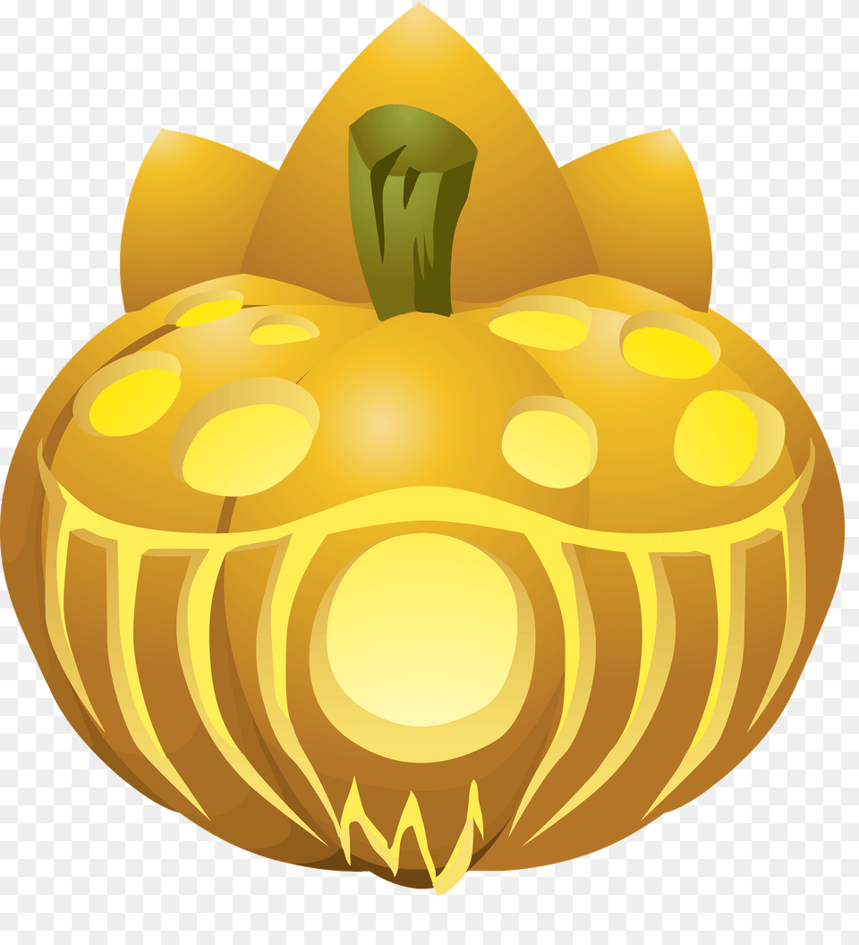 Carved Pumpkin Lit Up Inside Looks Like A Toadstool Clipart, Food, Plant, Produce, Vegetable Png Image