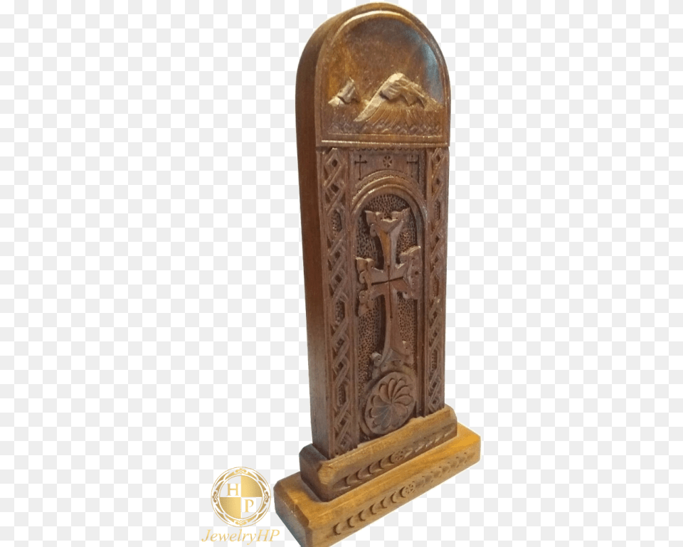 Carved Sculpture Khachkar With Cross On Walnut Wood Stele, Archaeology, Tomb, Gravestone, Mailbox Free Png
