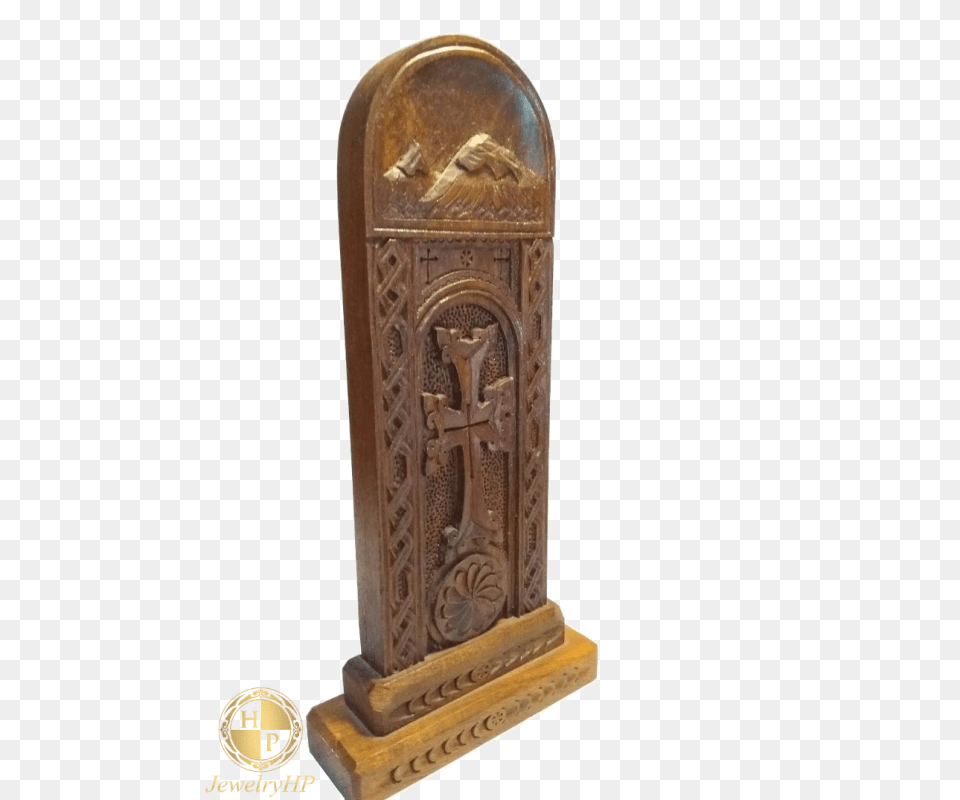 Carved Sculpture Khachqar With Cross On Walnut Wood, Gravestone, Tomb, Mailbox Free Transparent Png