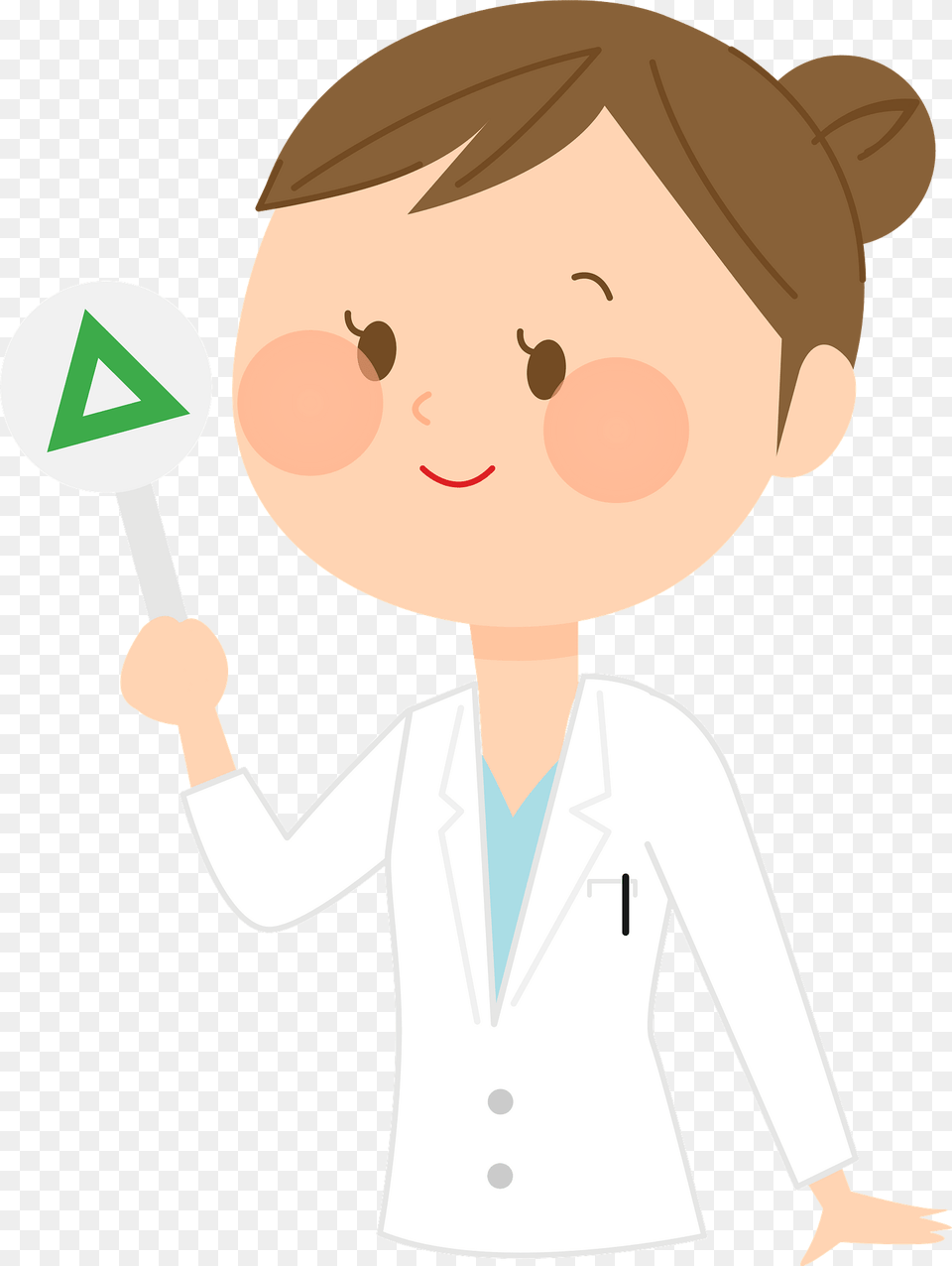Casey Medical Doctor Woman Is Holding A Triangle Sign Clipart, Clothing, Coat, Lab Coat, Food Png Image