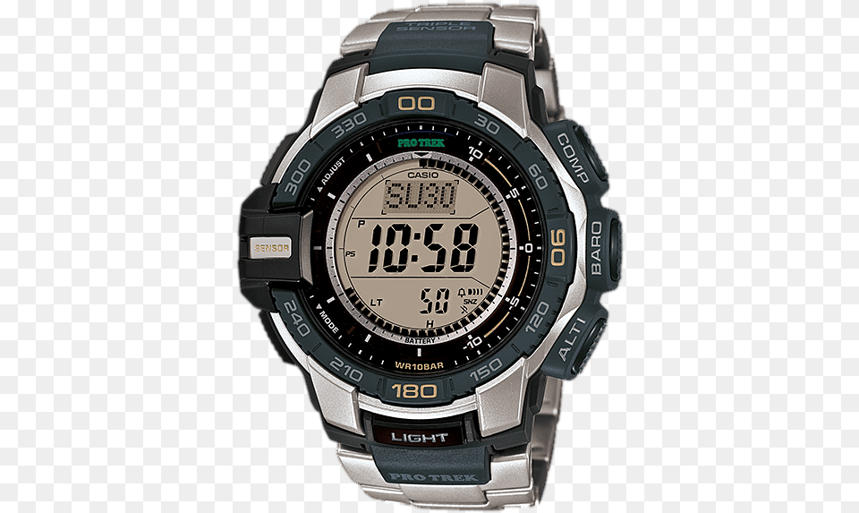 Casio Protrek Prg270 Metal Altmetro Barmetro Brjula, Wristwatch, Digital Watch, Electronics, Arm Free Png