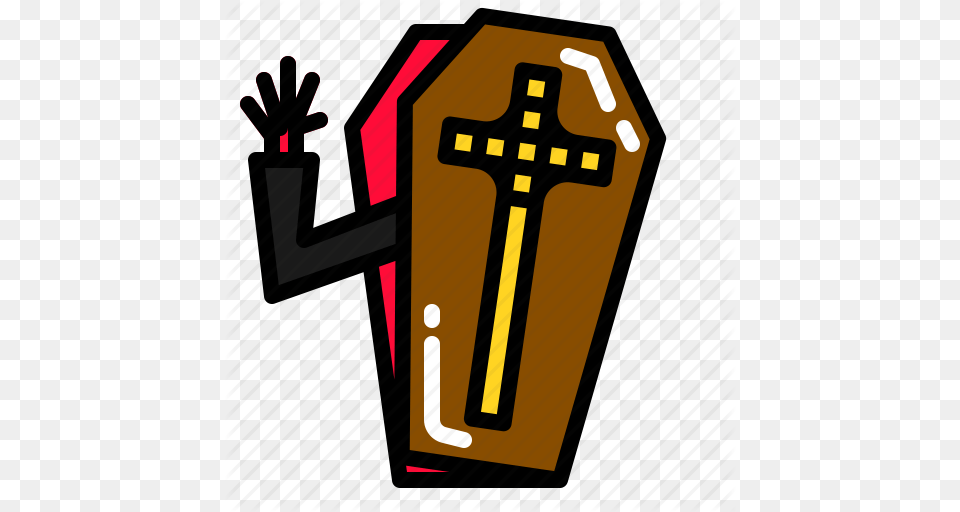 Casket Coffin Death Funeral Graveyard Icon, Cross, Symbol, Sword, Weapon Png Image