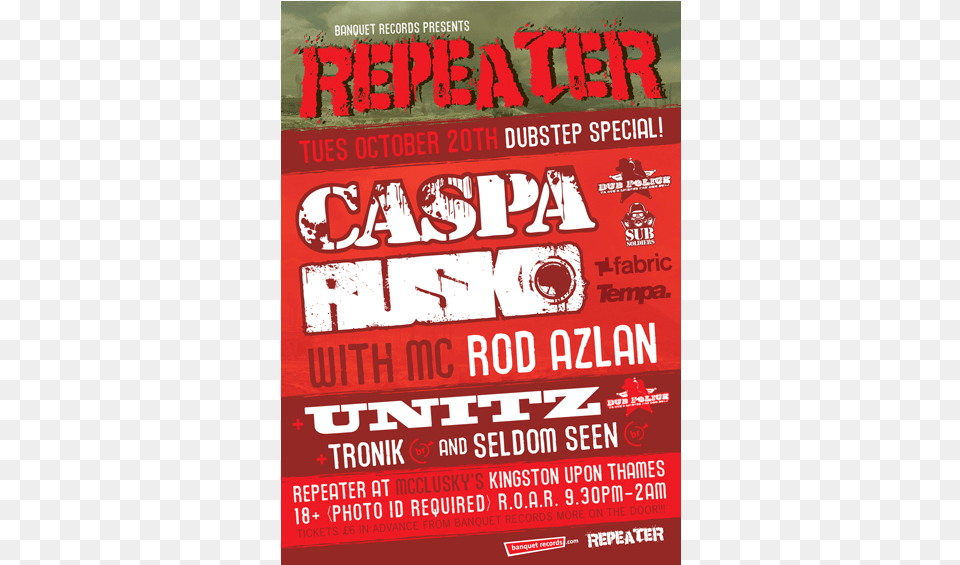 Caspa Rusko Repeater Tuesday 20th October At Repeater Rusko, Advertisement, Poster, Book, Publication Free Png Download