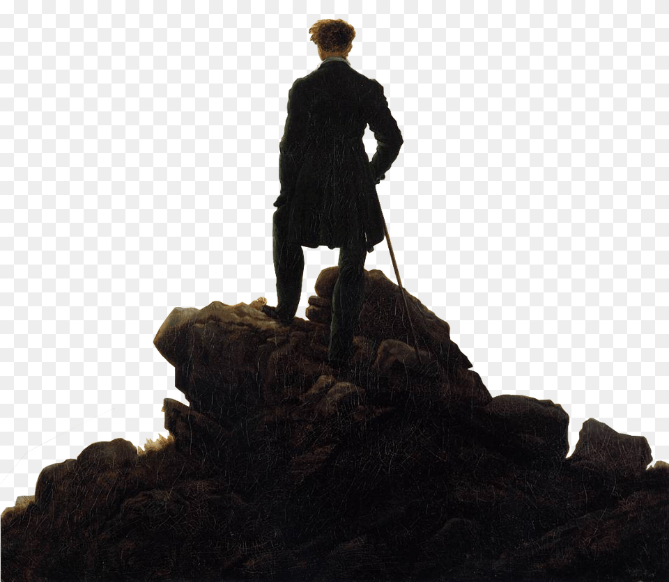 Caspar David Friedrich Wanderer Above The Sea, Silhouette, Adult, Male, Man Png Image