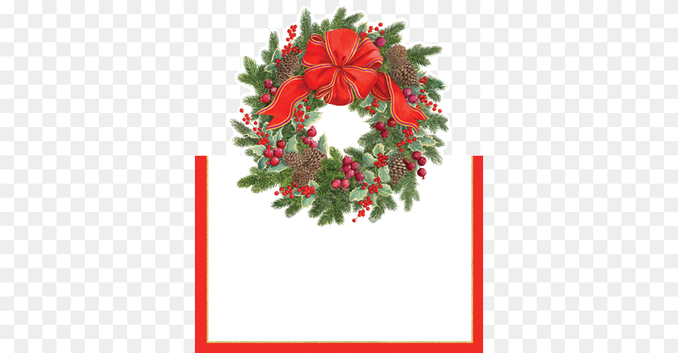 Caspari Evergreen Wreath Christmas Theme Designer Die Cut Christmas Placecards Christmas Dinner Table Decorations, Pattern, Plant Png