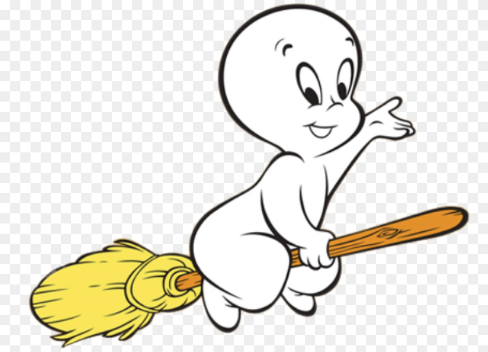 Casper Flying On A Broom, Cleaning, Person, Cartoon, Face Free Png Download