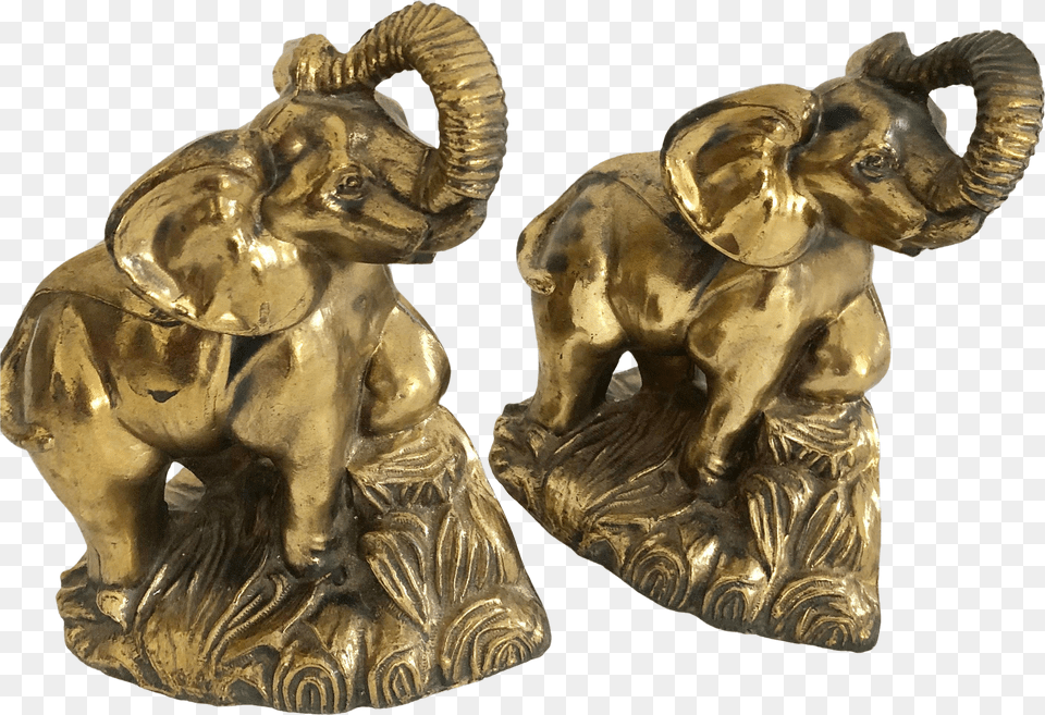 Cast Metal Elephant Bookends With Gold Overlay A Pair Animal Figure Free Png Download