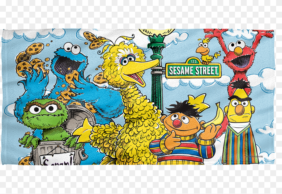 Cast Of Sesame Street Towel Beach Towel, Book, Comics, Publication, Baby Png Image