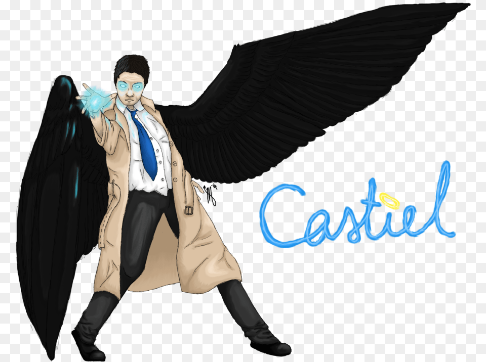 Castiel Banner Black And White Download Transparent Background Castiel, Clothing, Coat, Adult, Person Png Image