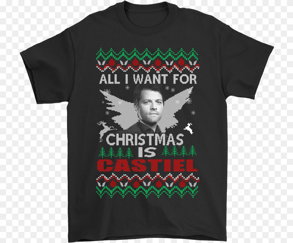 Castiel Supernatural Shirts Garth Brooks Merry Christmas, Clothing, T-shirt, Adult, Male Free Png