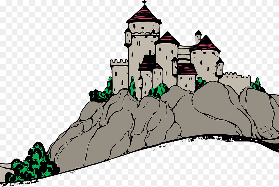 Castle Palace Fantasy Building Medieval King Cartoon Castle On A Hill, Architecture, Fortress, Art, Person Png Image
