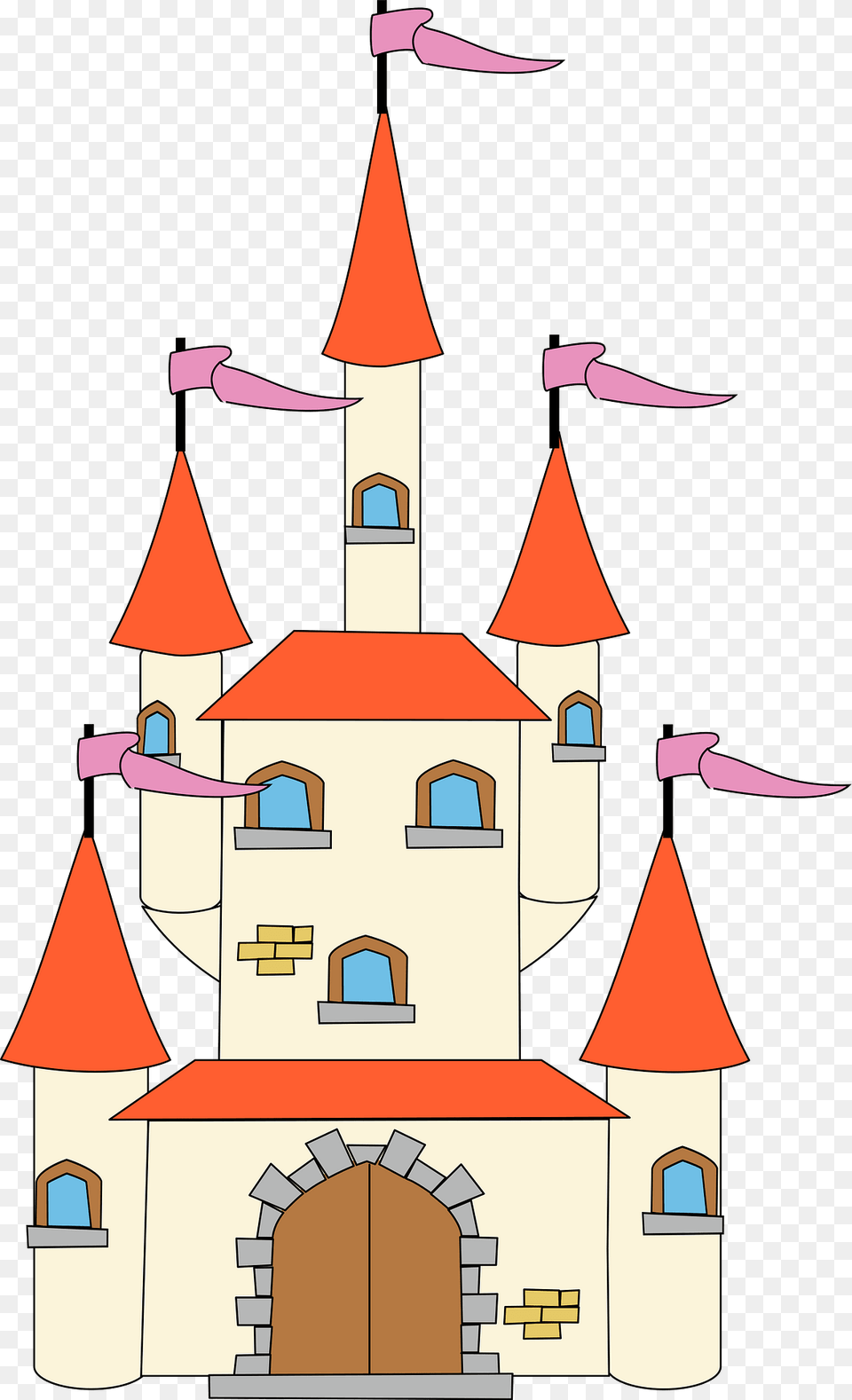 Castle Tan Brick Orange Roof Pink Flags Clipart, Architecture, Bell Tower, Building, Tower Free Png Download