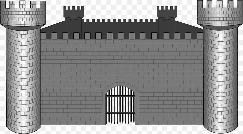 Castle With Corner Towers Black And White Clipart, Arch, Architecture, Building, Fortress Free Transparent Png