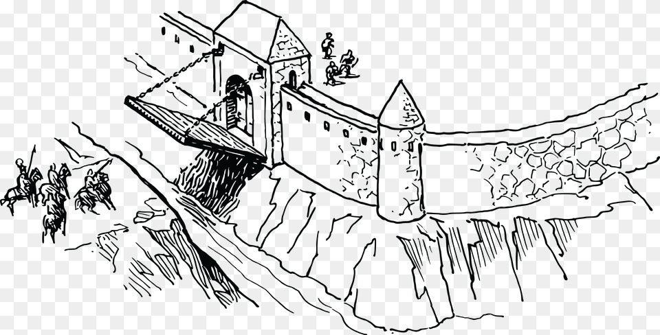 Castle With Moat And Drawbridge Clip Art, Drawing, Outdoors, Nature Free Png