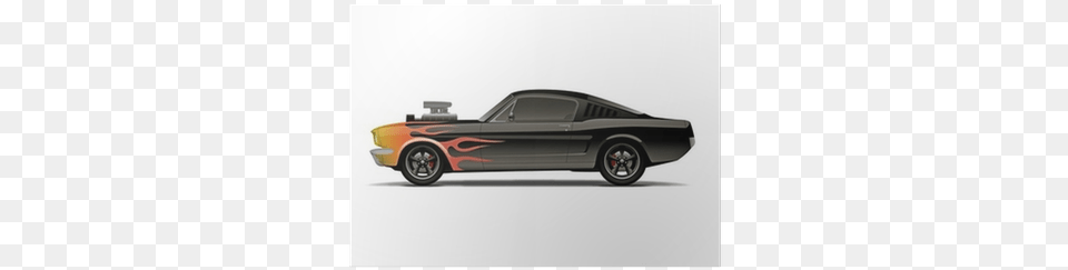 Castomized Muscle Car With Supercharger And Flames Muscle Car, Wheel, Vehicle, Coupe, Machine Free Transparent Png