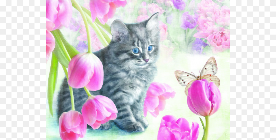 Cat Amp Tulips White Mountain Puzzles Cat And Tulips 300 Piece Jigsaw, Plant, Petal, Flower, Geranium Free Transparent Png