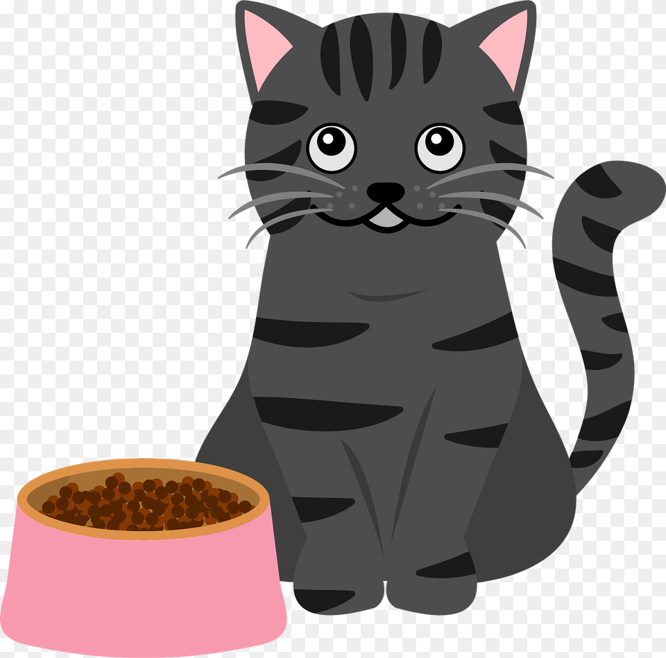 Cat And Cat Food Dish Clipart, Animal, Mammal, Pet Png Image