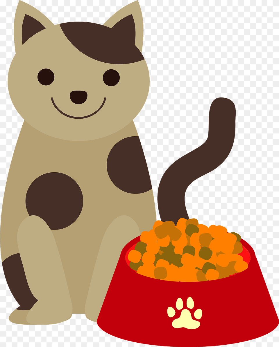 Cat And Cat Food Dish Clipart, Animal, Pet, Meal, Mammal Png Image