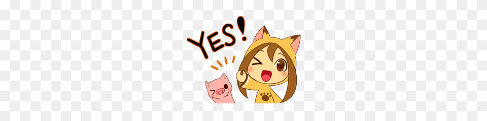 Cat Anime Girl And Cute Pig Line Stickers Line Store, Animal, Pet, Mammal, Person Free Png