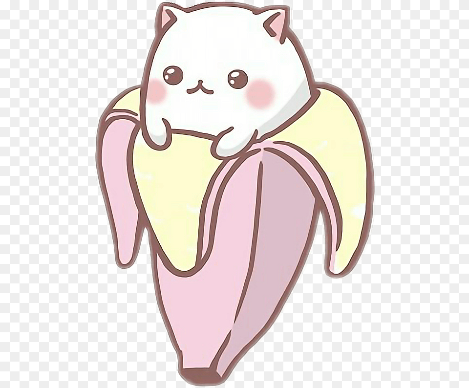 Cat Banana Pink Kawaii Awesomesticker White Meow Kawaii Cat In A Banana, Cream, Dessert, Food, Ice Cream Free Png Download