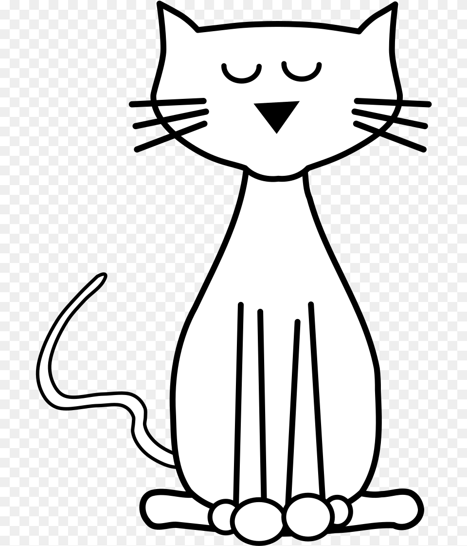 Cat Black And White Cartoon, Stencil, Pet, Mammal, Animal Free Png Download