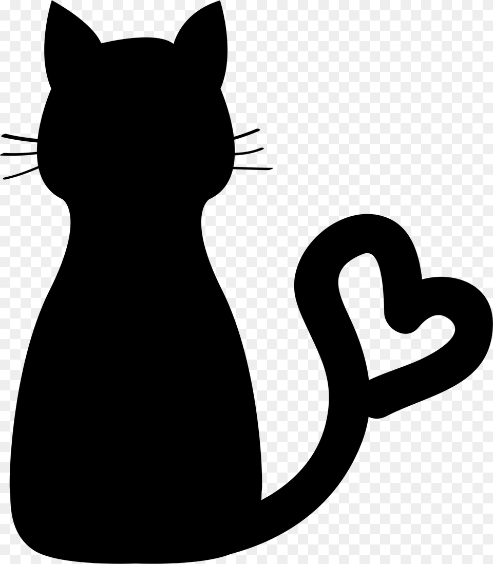 Cat Black And White Cat Clip Art Cat Silhouette With Heart Tail, Gray Free Transparent Png