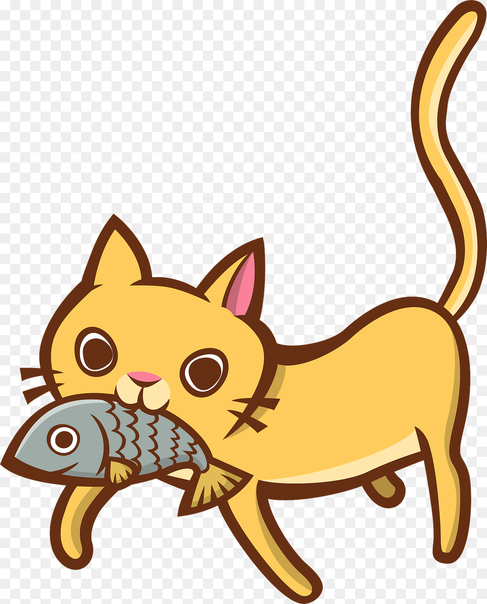 Cat Carrying A Fish In Its Mouth Clipart, Animal, Mammal, Pet, Sea Life Png Image