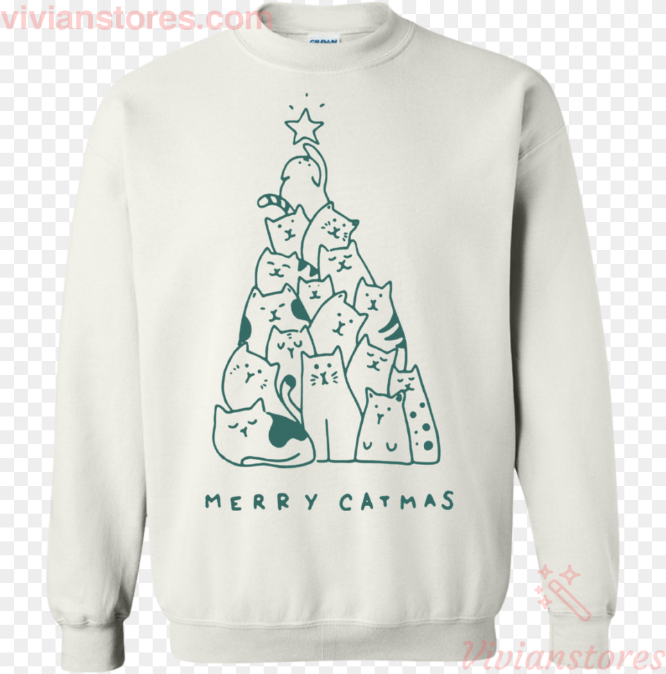 Cat Christmas Tree Sweater, Sweatshirt, Clothing, Knitwear, Long Sleeve Free Png Download
